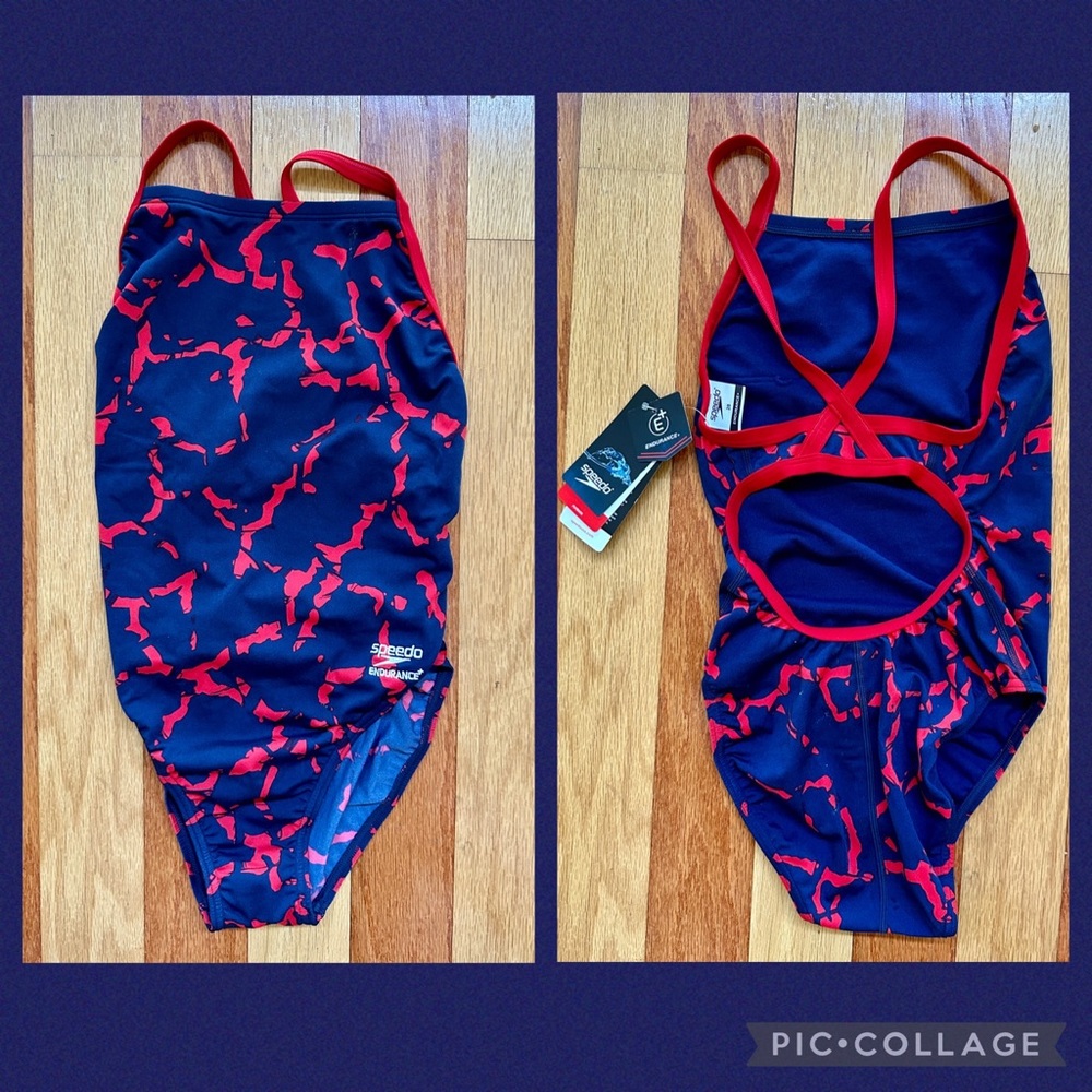 NEW SPEEDO ENDURANCE+ FLYBACK RACING CUT TRAINING SWIMSUIT COMPETITION 28 NWT